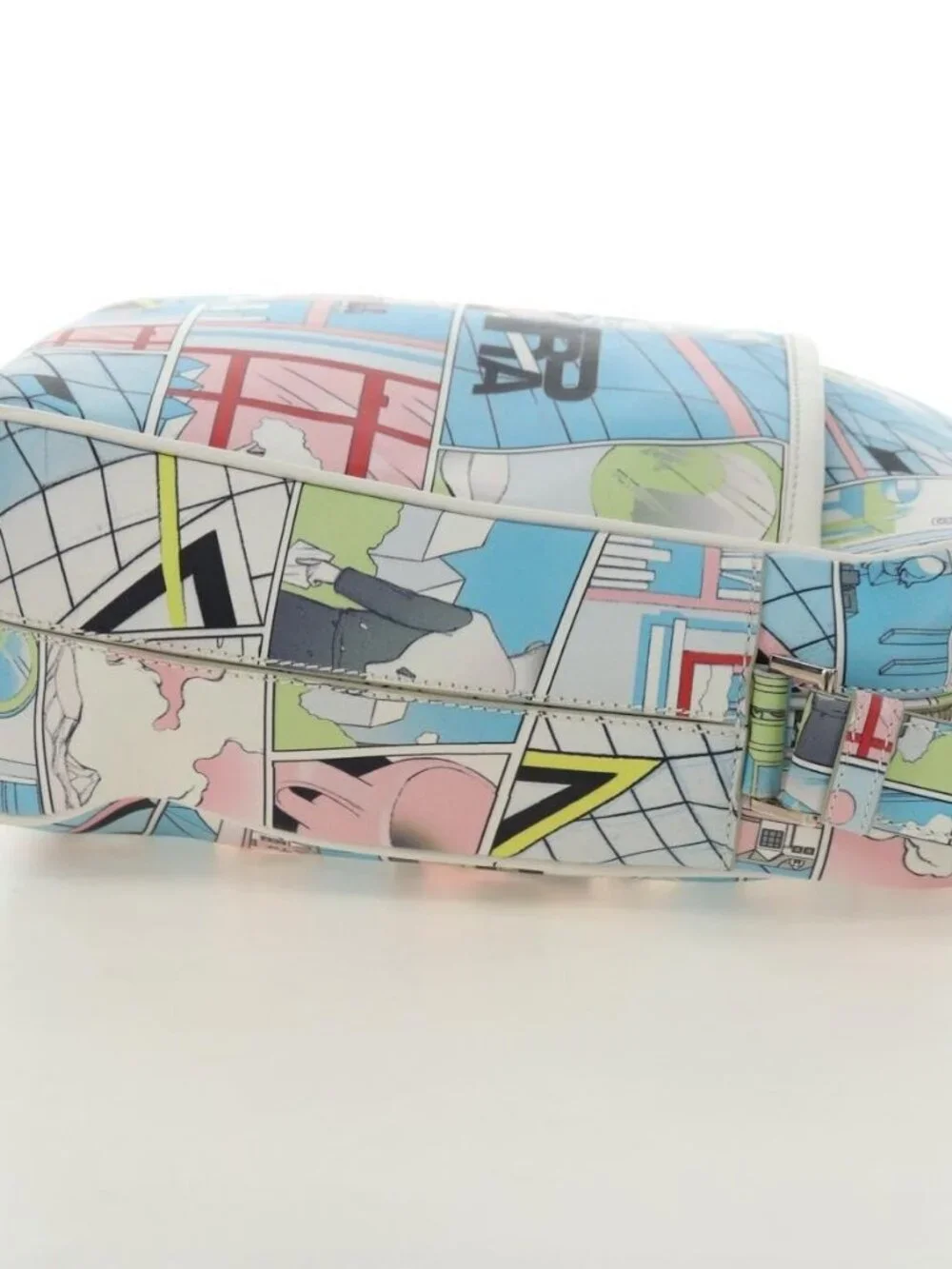 PRADA Comic Print Shoulder Bag Leather White Silver Auth